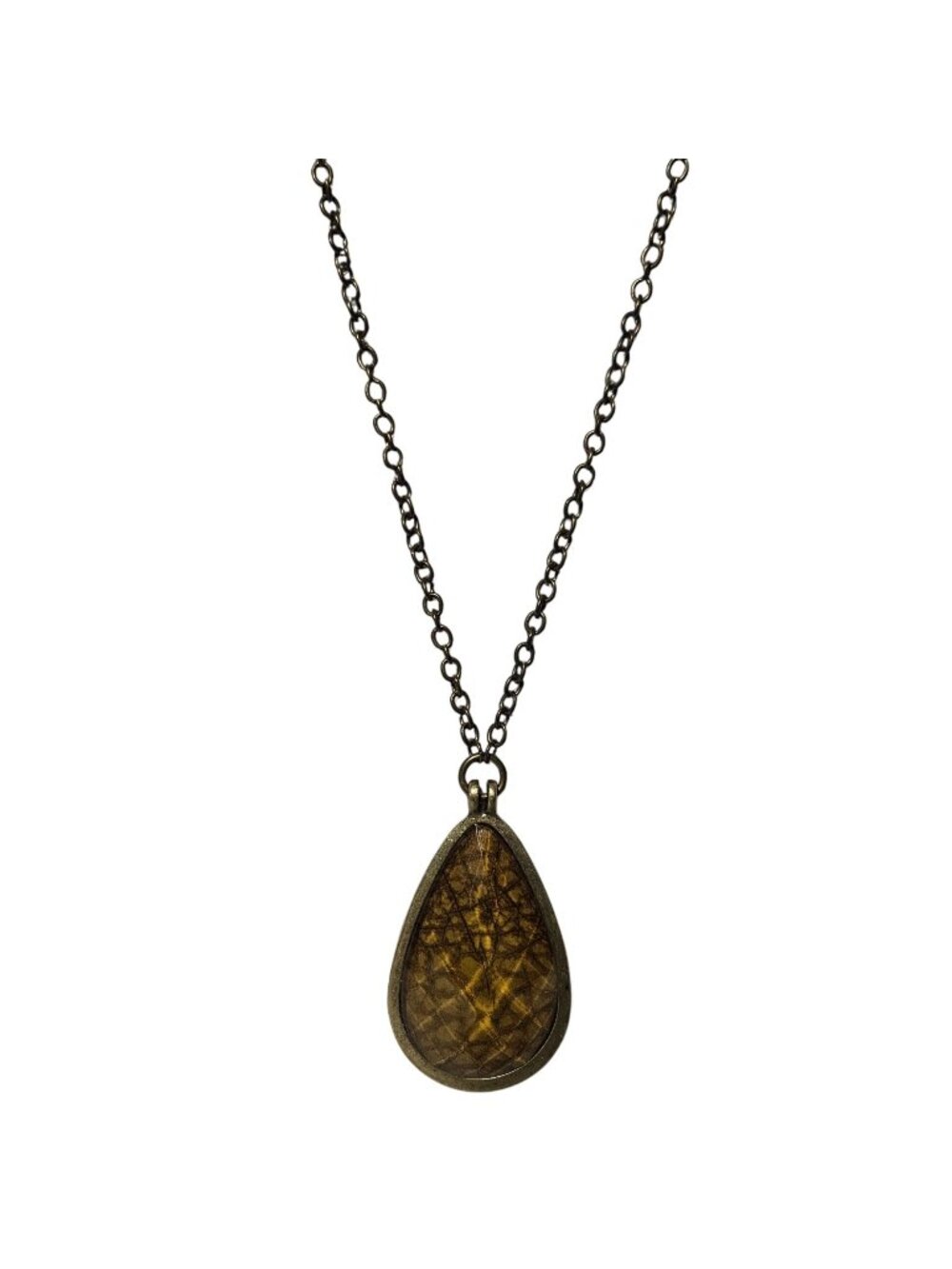 Vintage Teardrop Pendant Necklace Geometric Brown Stone Boho Fashion Jewelry